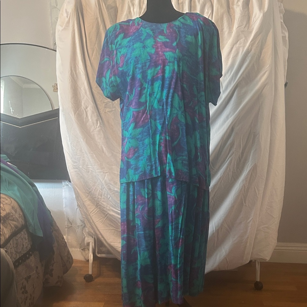 Elegant Long Sleeve Dress - Blue and Purple
